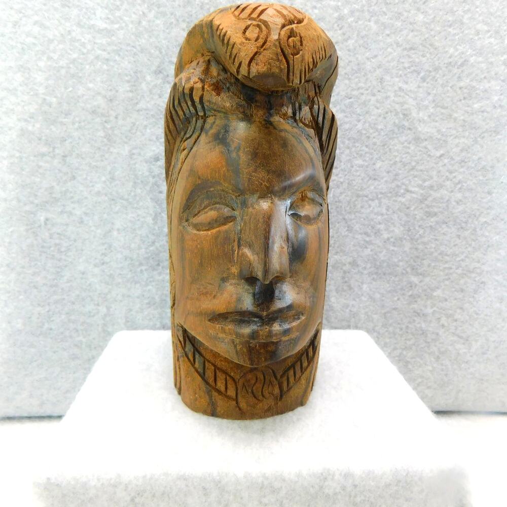 Vintage Carved Solid Wood Indian Native American Head Sculpture